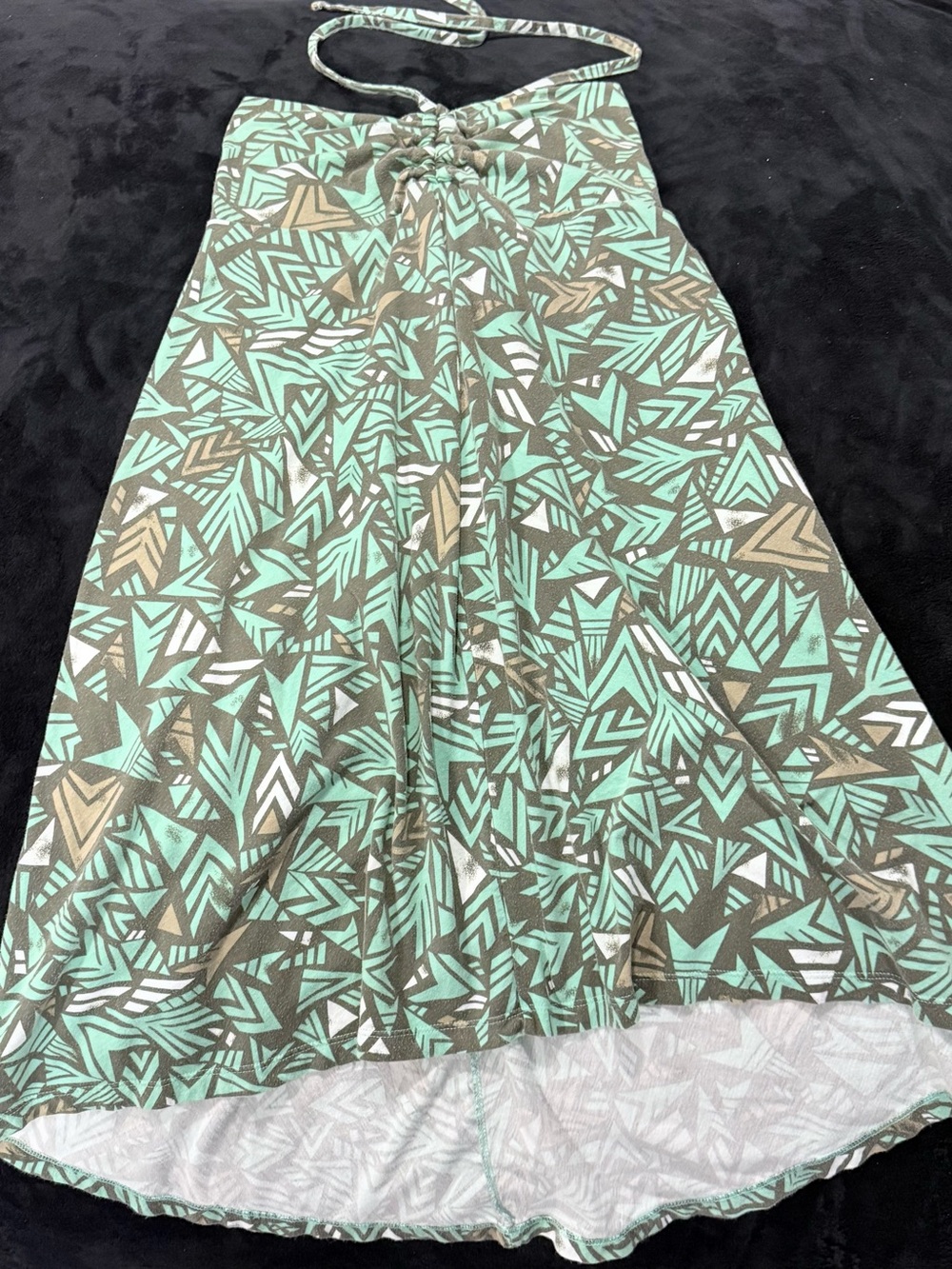 Patagonia Mint Green and Brown Geometric A-Line Convertible dress.